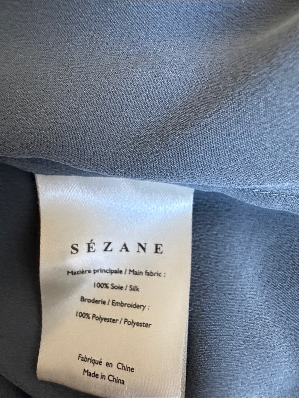 Sézane Suzanne Vintage Blue 100% Silk Ruffle Embroidered Shirt FR 34 US 2 - Picture 7 of 9